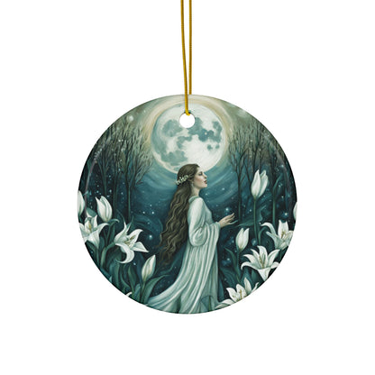 Moon Maiden & White Lily Enchanted Forest Ornament