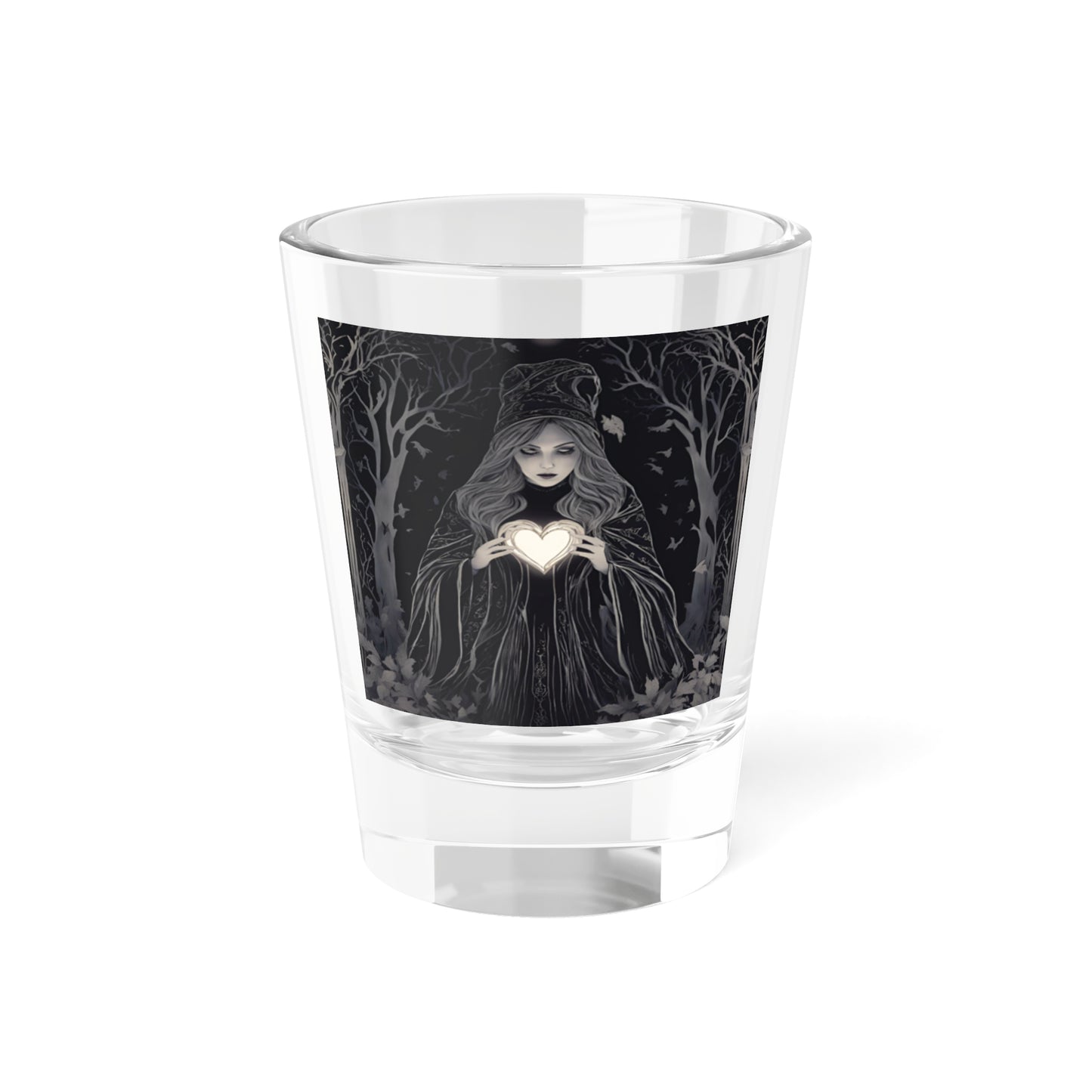 Mystical Heart Shot Glass | Dark Fantasy Drinkware, Gothic Party Favor, Unique Gift for Collectors, Halloween Decor, Artisan Barware - Divine Mystic Moons