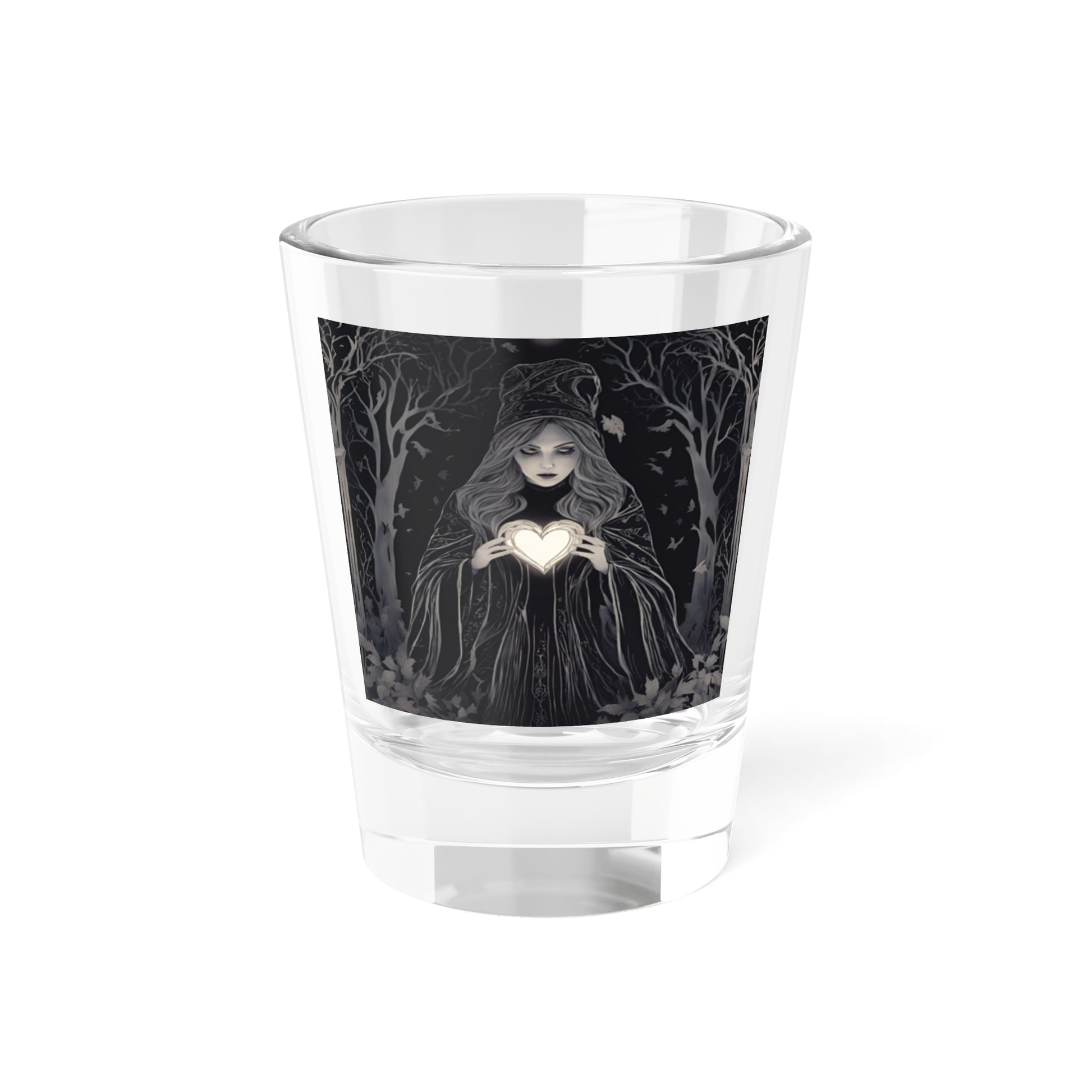 Mystical Heart Shot Glass | Dark Fantasy Drinkware, Gothic Party Favor, Unique Gift for Collectors, Halloween Decor, Artisan Barware - Divine Mystic Moons