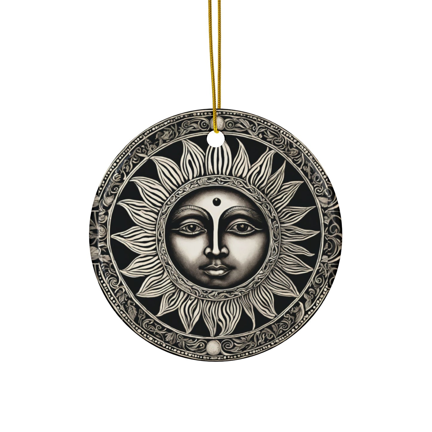 Monochrome Sun Face Celestial Ornament