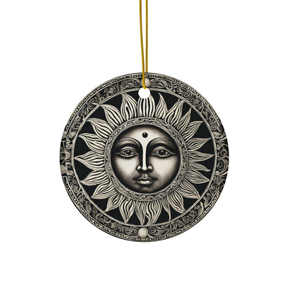 Monochrome Sun Face Celestial Ornament