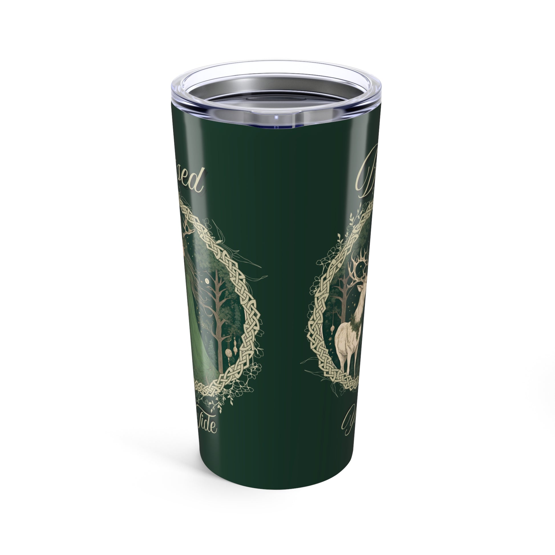 Blessed Yule Tide, Green Witch Gift, 20oz Cup, Nature Lover Mug, Pagan Drinkware, Wiccan Decor, Forest Buck Design - Divine Mystic Moons