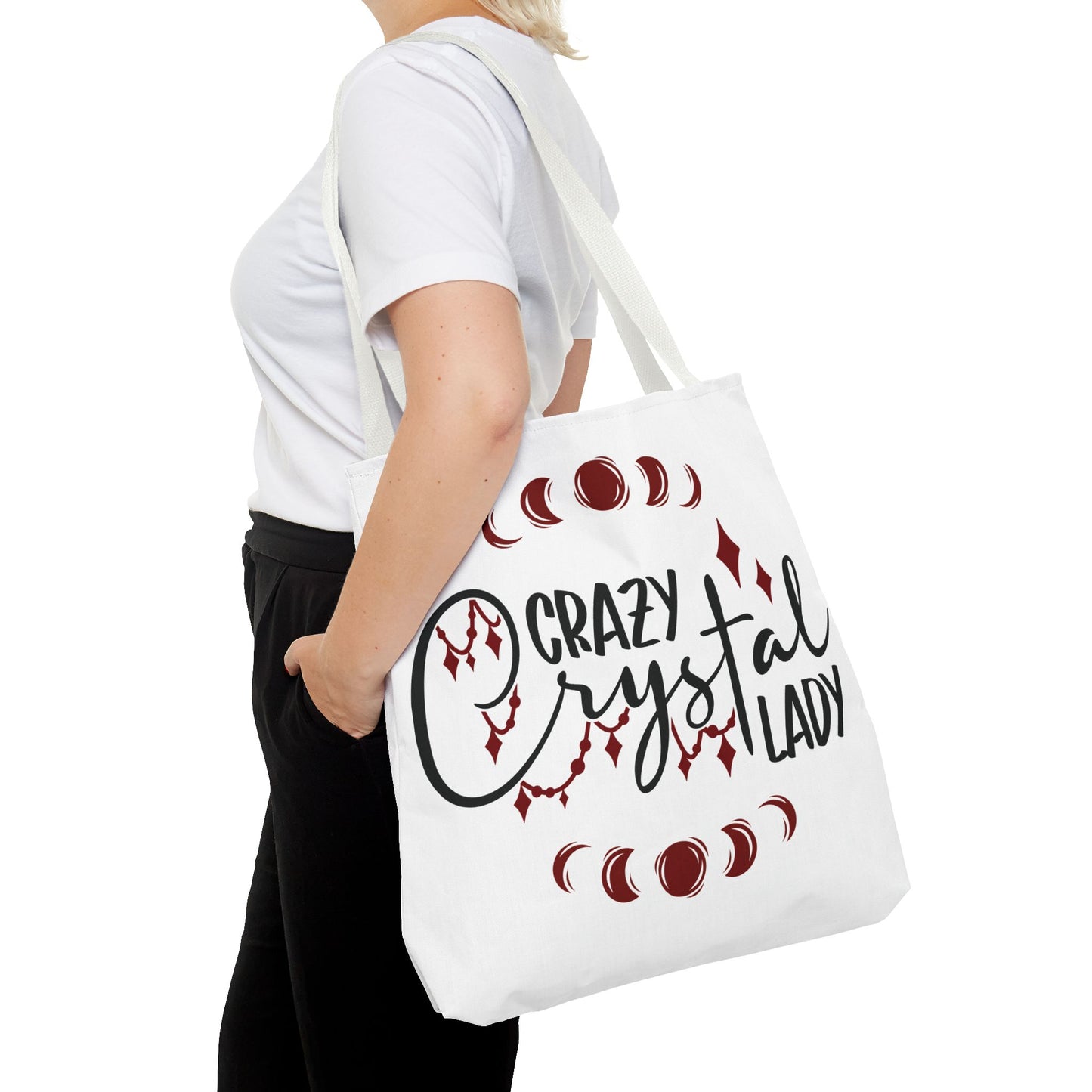 Crazy Crystal Lady Tote Bag - Perfect for Gift, Witchcraft, Crystals, Shopping, Eco-Friendly, Astrology Lover - Divine Mystic Moons