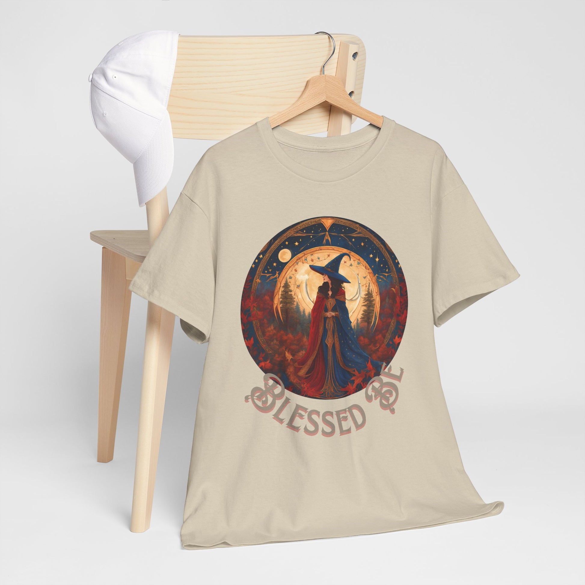 Blessed Be Unisex Heavy Cotton Tee, Witchy Shirt for Pagans, Gifting for Halloween, Casual Wear, Spiritual Apparel, Festival Top - Divine Mystic Moons