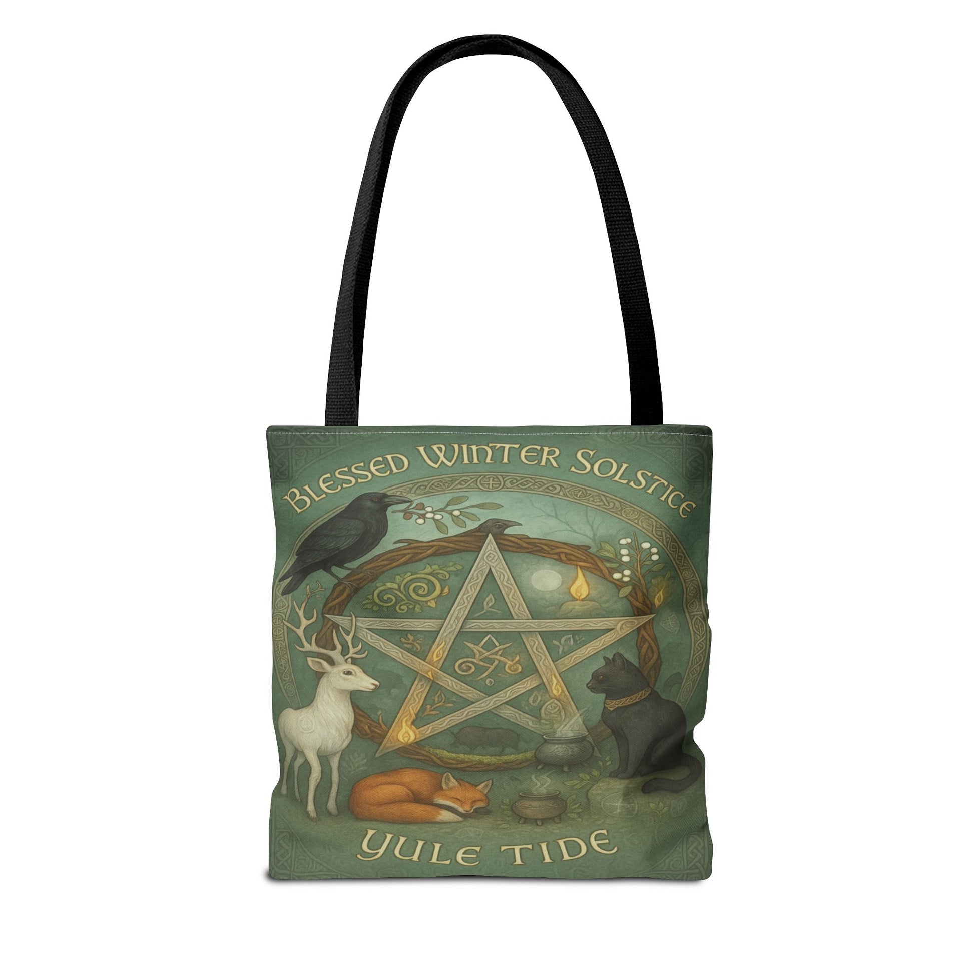 Blessed Winter Solstice Tote Bag – Yule Tide Pentacle Forest Animal Bag, Pagan Witch Gift, Celtic Wiccan Yule Sabbat Tote - Divine Mystic Moons