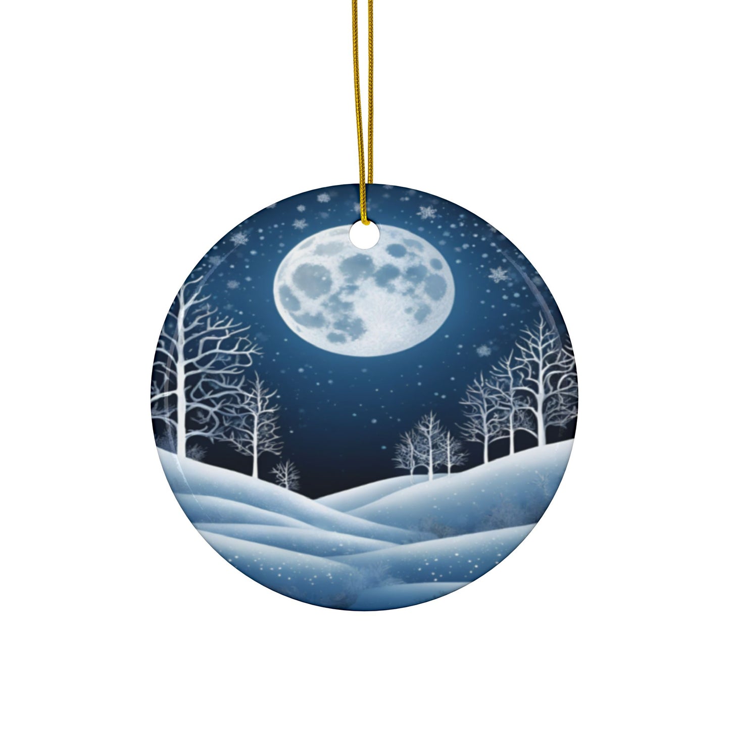 Winter Full Moon & Snowy Woodland Yule Ornament