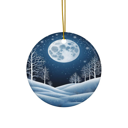 Winter Full Moon & Snowy Woodland Yule Ornament