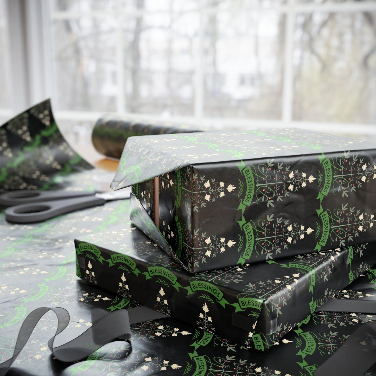 Botanical Yule Tree Wrapping Paper