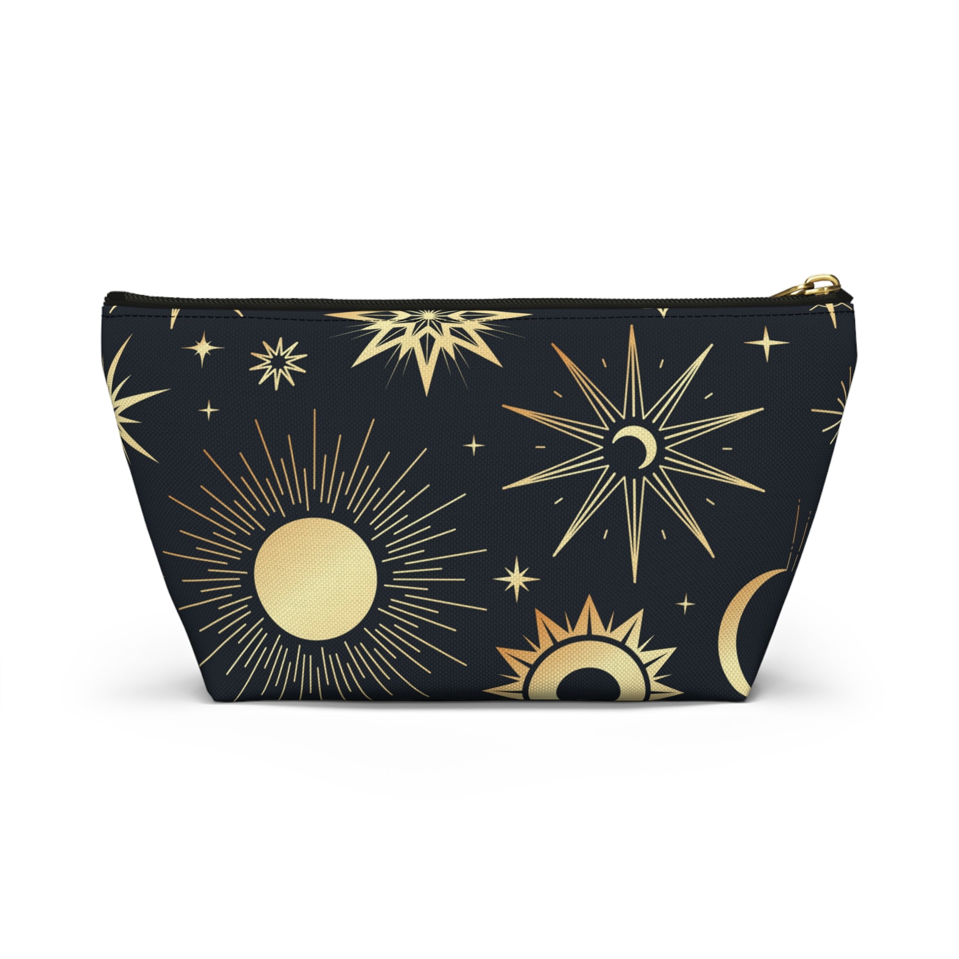 Mystical Makeup Bag | Witch Accessories Pouch | Pagan Travel Organizer | Moon and Sun Cosmetic Bag | Spiritual Storage Pouch w T-bottom - Divine Mystic Moons