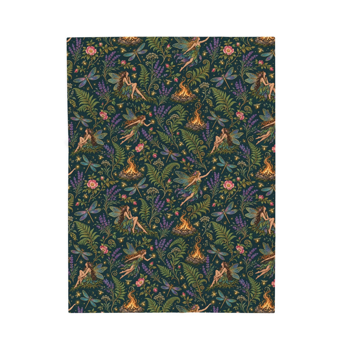 Beltane Fairy & Dragonfly Velveteen Plush Throw | Lightweight Enchanted Woodland Blanket