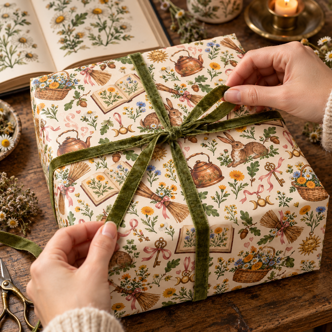 Cottage Witch Hare & Herbal Magic Wrapping Paper