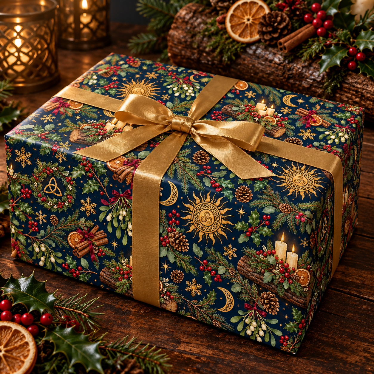Celtic Yule Log & Solstice Sun Wrapping Paper