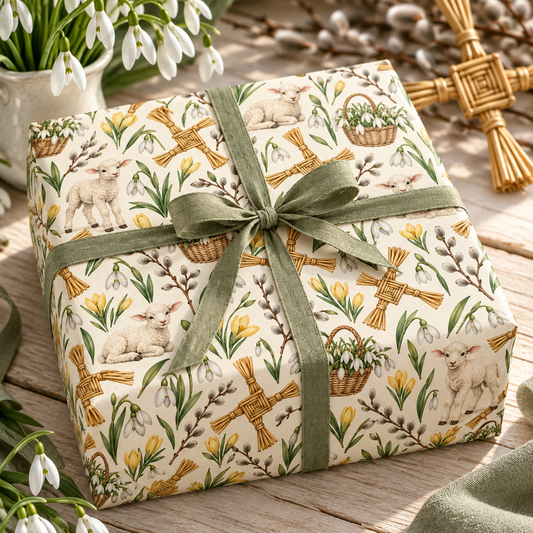 Imbolc Snowdrop & Brigid’s Cross Wrapping Paper