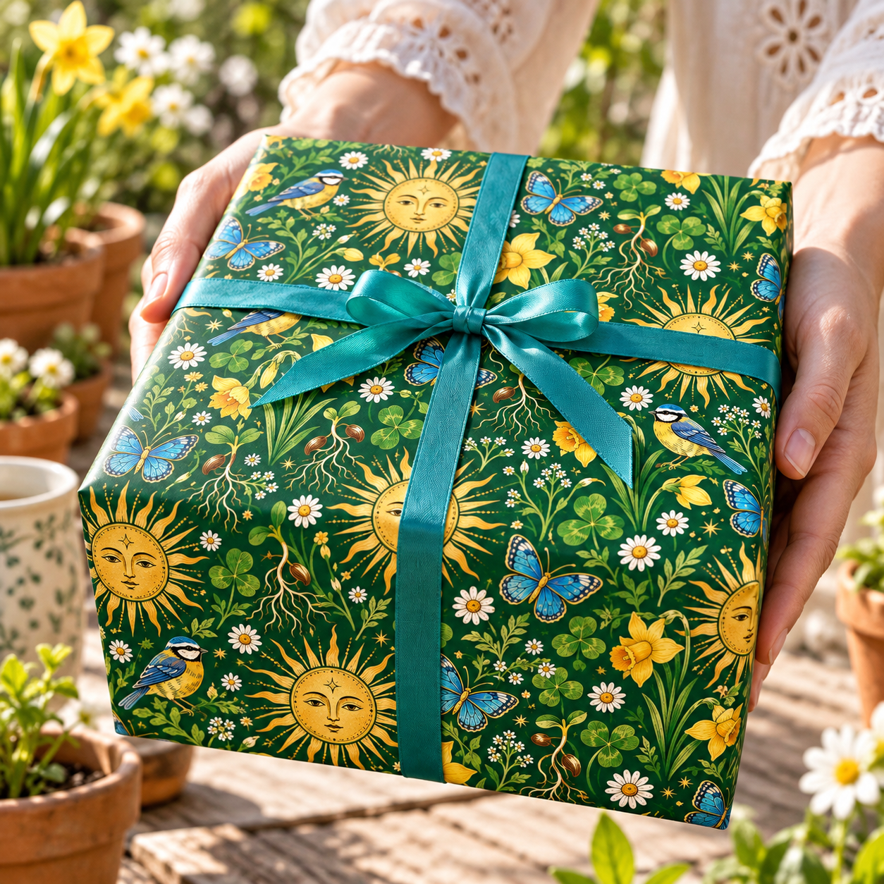 Ostara Golden Sun & Spring Meadow Wrapping Paper