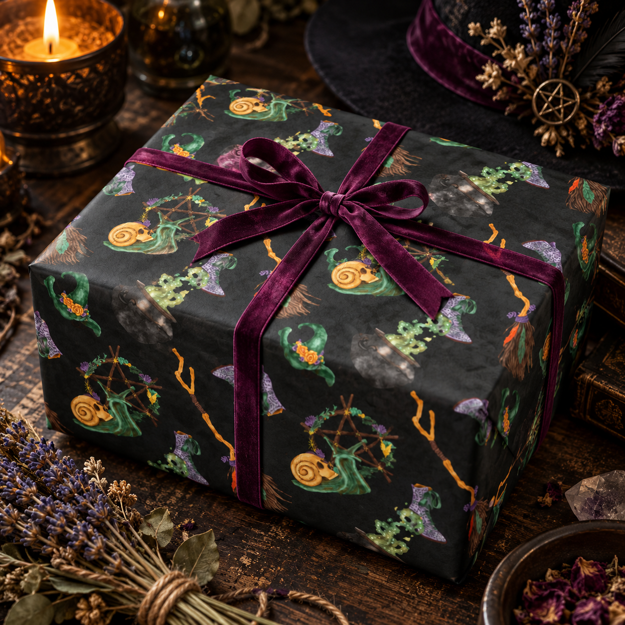Midnight Witch Hat & Cauldron Wrapping Paper
