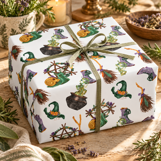 Cottage Witch Hat & Cauldron Wrapping Paper