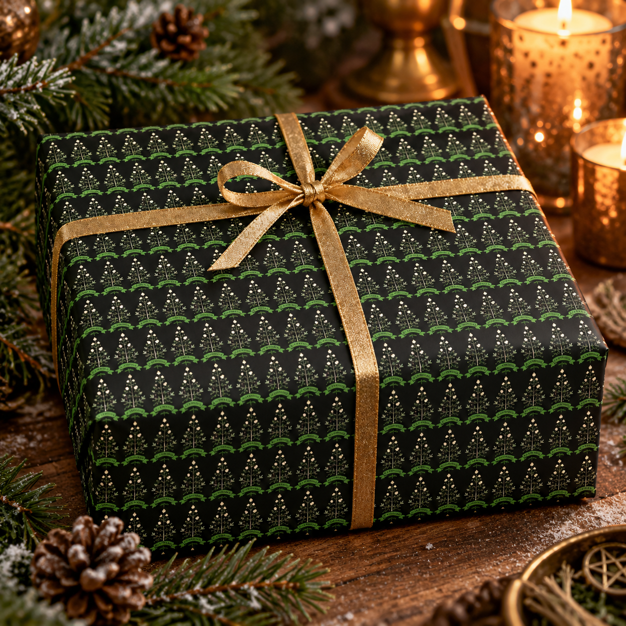 Botanical Yule Tree Wrapping Paper