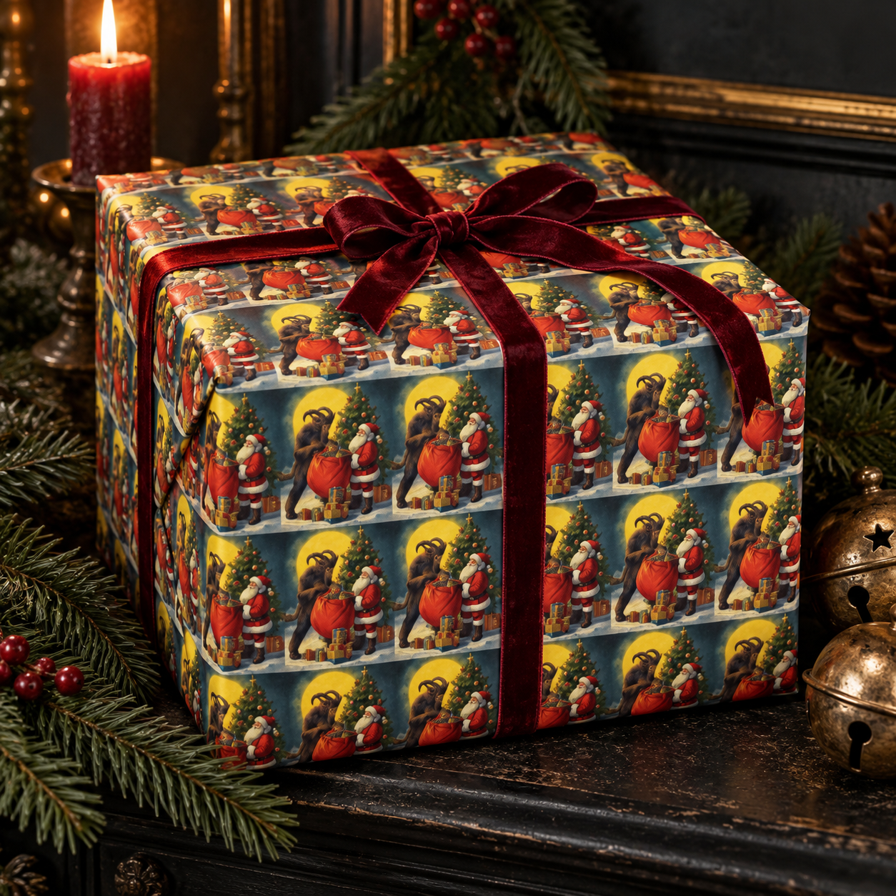 Krampus & Santa Winter Folklore Wrapping Paper