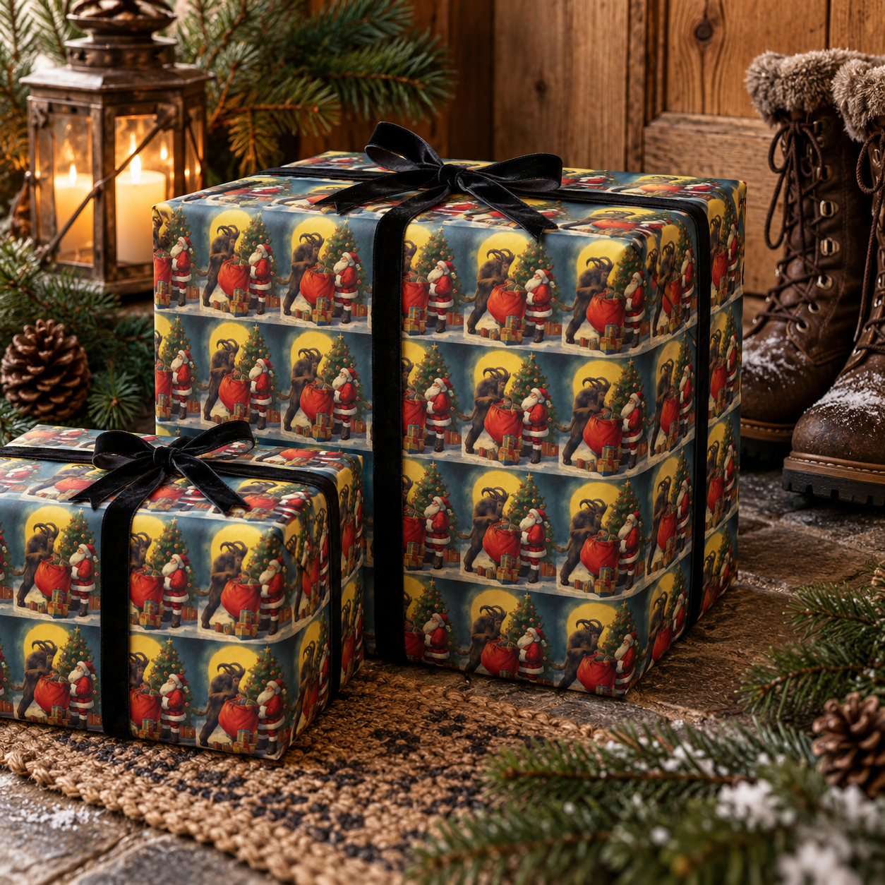 Krampus & Santa Winter Folklore Wrapping Paper