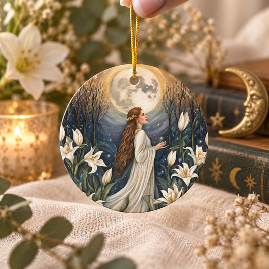 Moon Maiden & White Lily Goddess Ornament