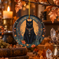 Jeweled Black Cat & Autumn Botanical Ornament