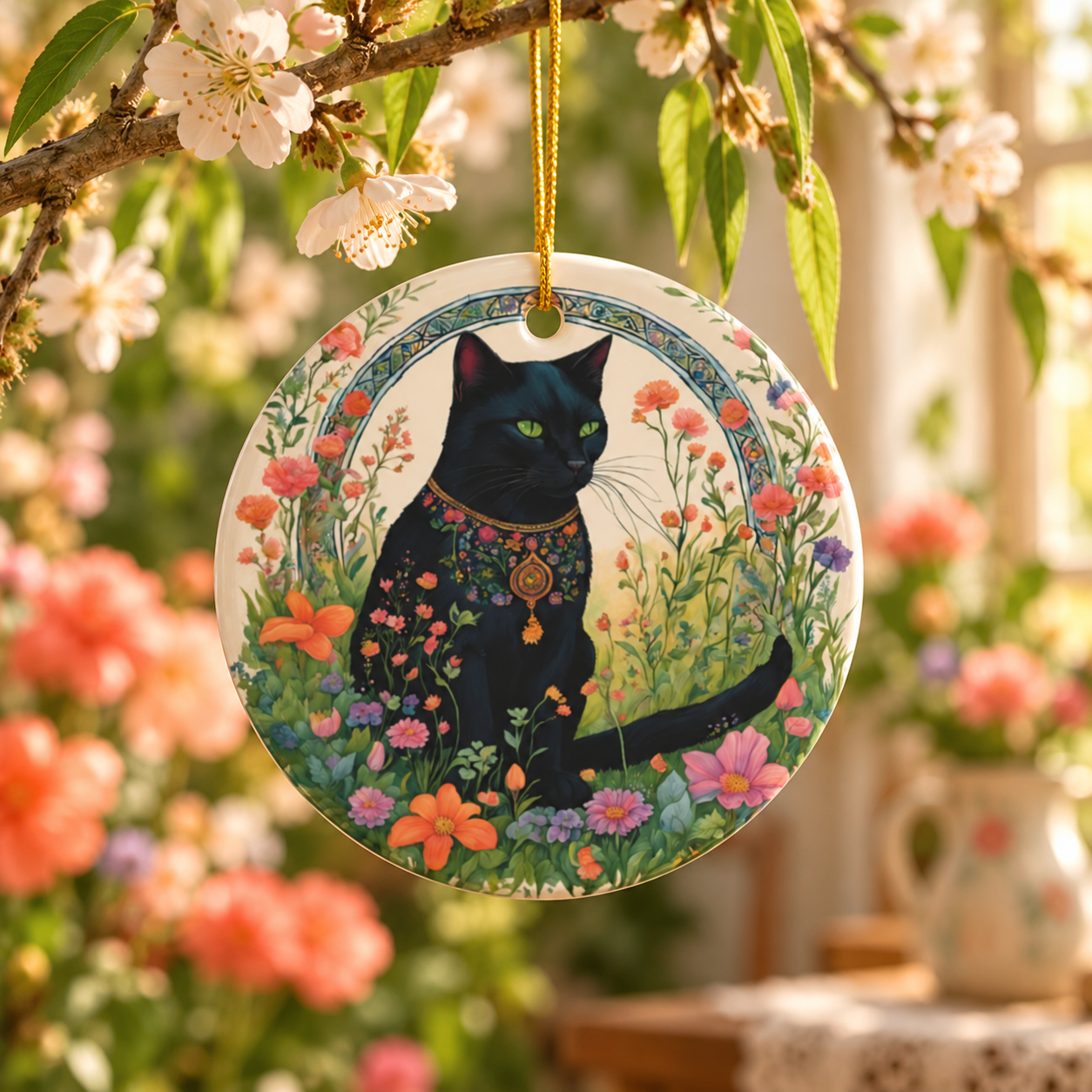 Black Cat & Wildflower Garden Ornament