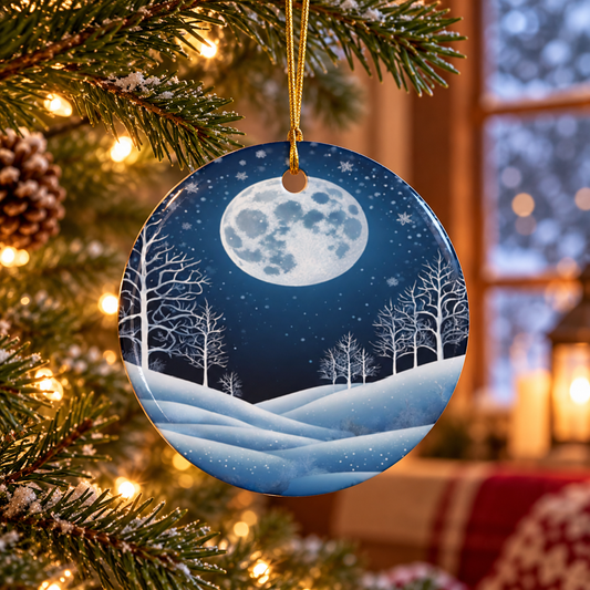 Winter Full Moon & Snowy Woodland Yule Ornament