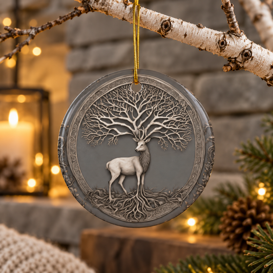 Celtic Stag & Tree of Life Gray Woodland Ornament