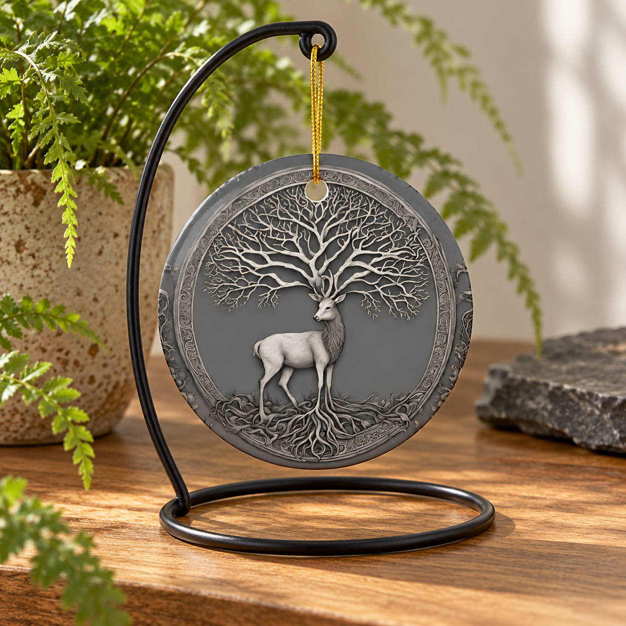 Celtic Stag & Tree of Life Gray Woodland Ornament