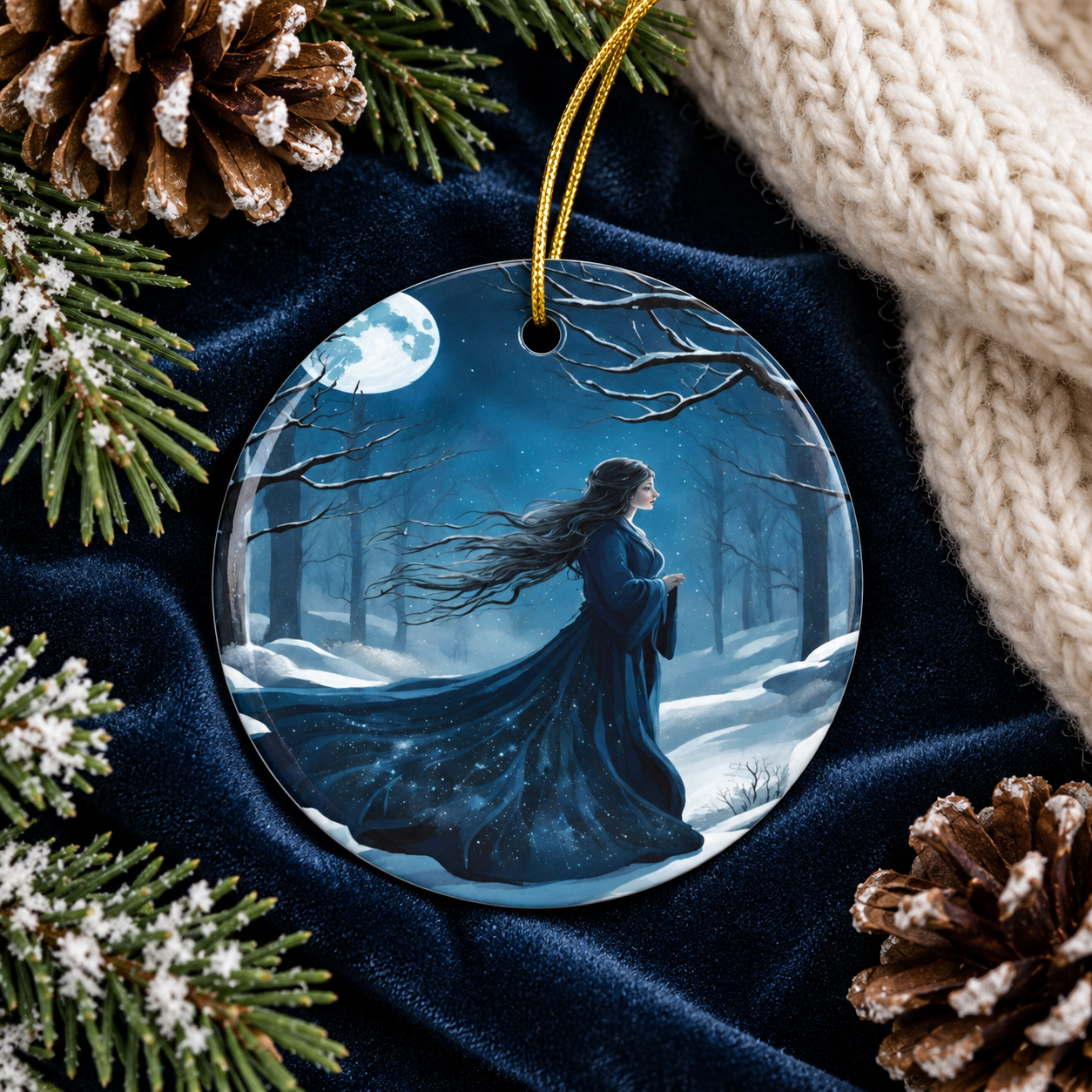 Moonlit Winter Maiden Blue Yule Ornament