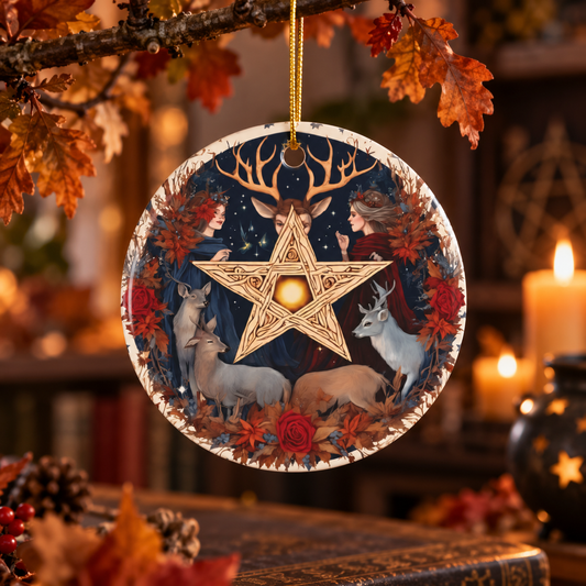 Golden Pentagram & Autumn Woodland Gathering Ornament