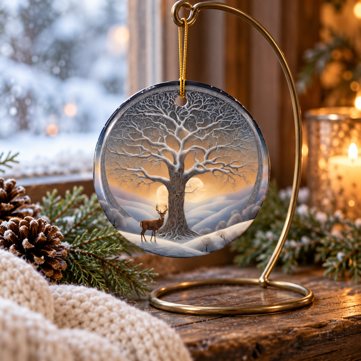 Winter Tree of Life & Stag Yule Ornament