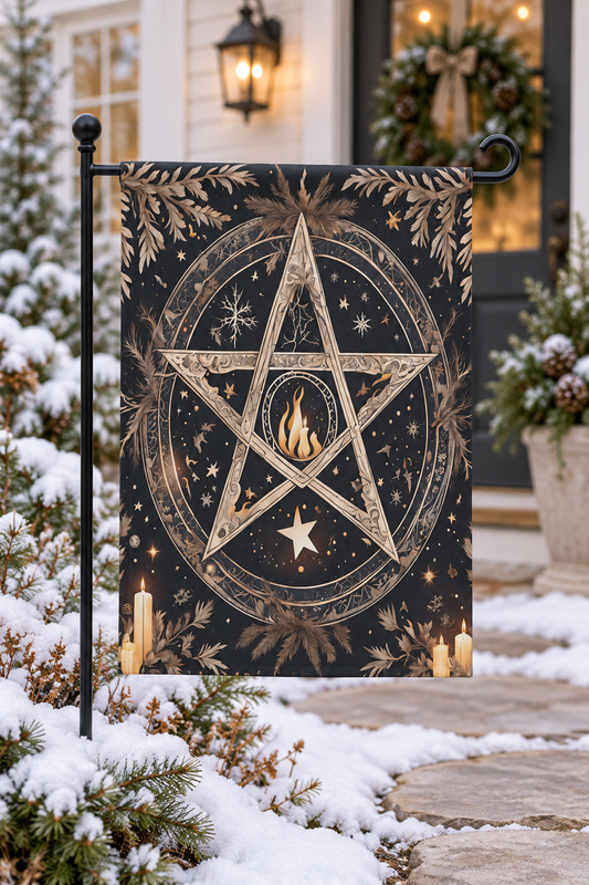 Winter Flame Pentagram Garden Flag