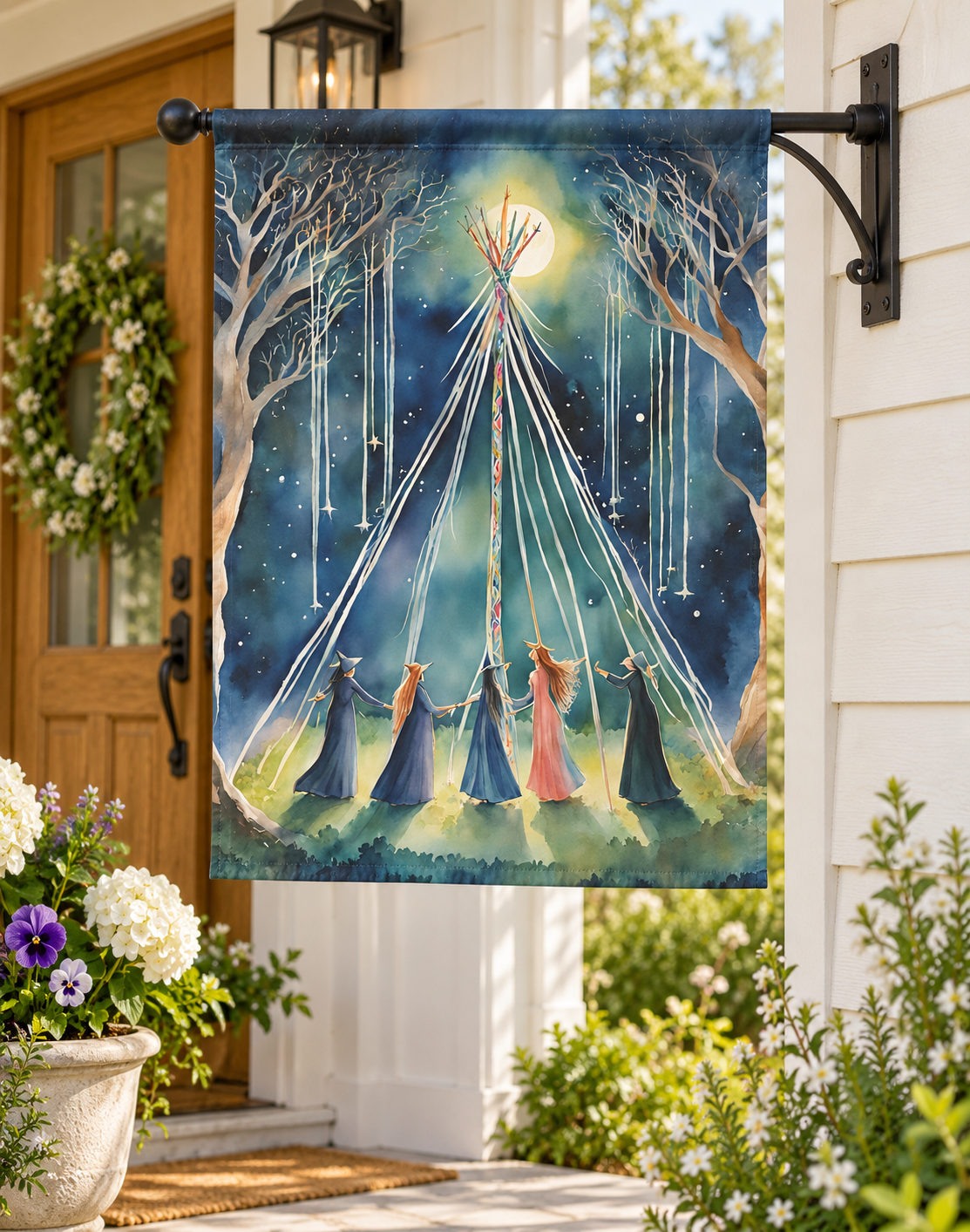 Moonlit Maypole Beltane Garden Flag