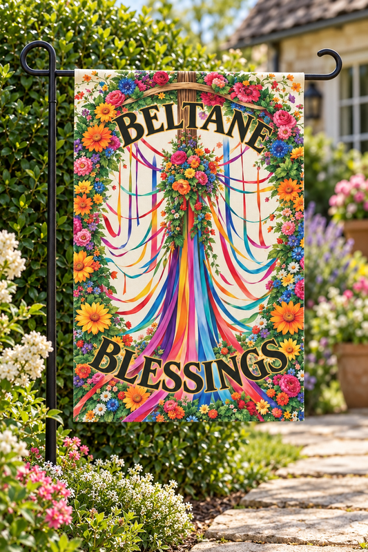 Beltane Blessings Floral Maypole Garden Flag