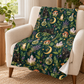 Green Witch Black Cat Velveteen Plush Blanket – Botanical Moon & Crystal Throw