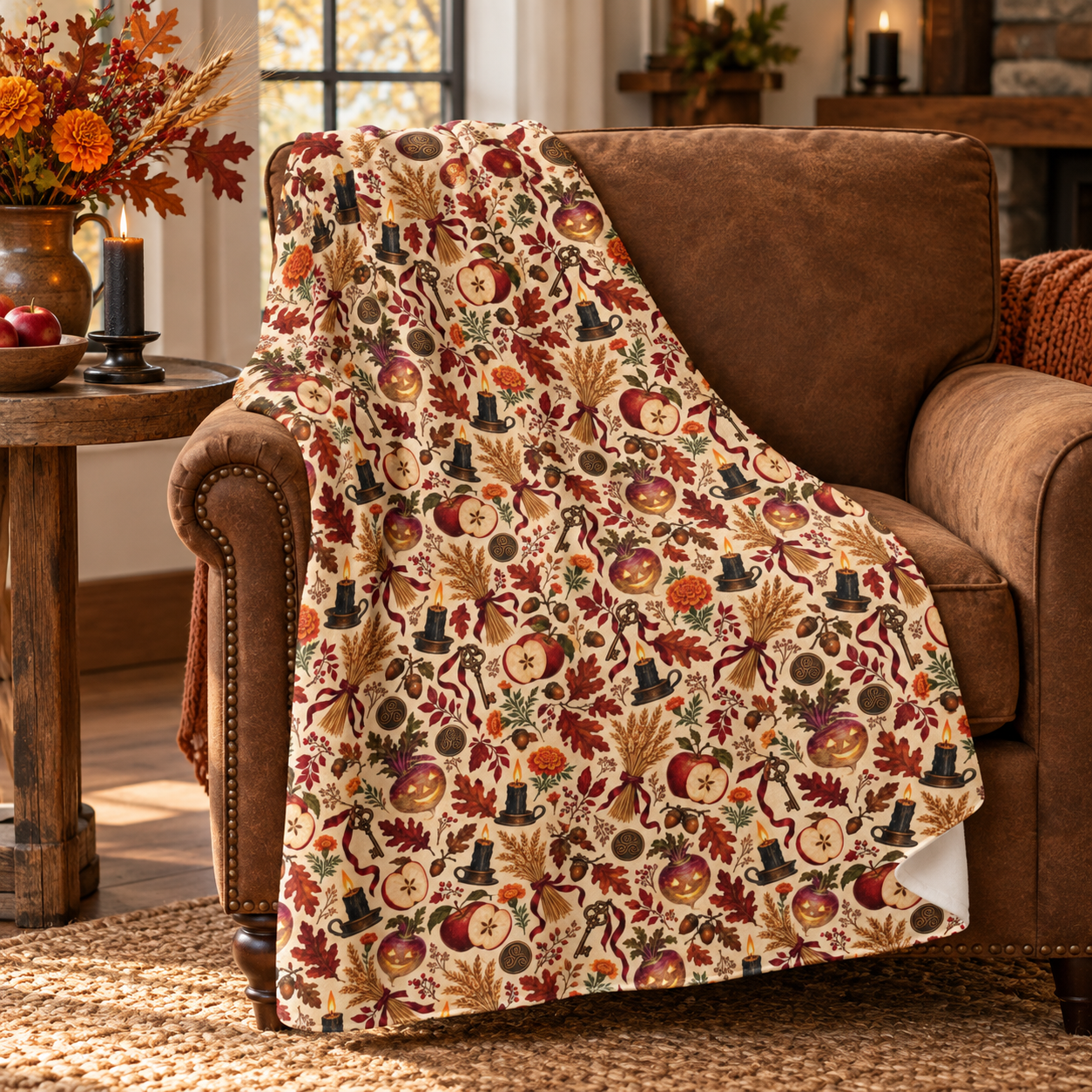 Samhain Turnip Lantern Velveteen Plush Blanket – Lightweight Autumn Harvest Throw - Divine Mystic Moons