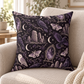 Gothic Raven & Owl Faux Suede Pillow – Purple Moon and Moth Witchy Decor