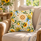 Litha Sunflower & Lemon Faux Suede Pillow | Summer Solstice Pagan Decor