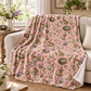 Ostara Rabbit & Spring Egg Velveteen Plush Throw | Lightweight Pink Spring Blanket