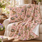 Ostara Rabbit & Spring Egg Velveteen Plush Throw | Lightweight Pink Spring Blanket
