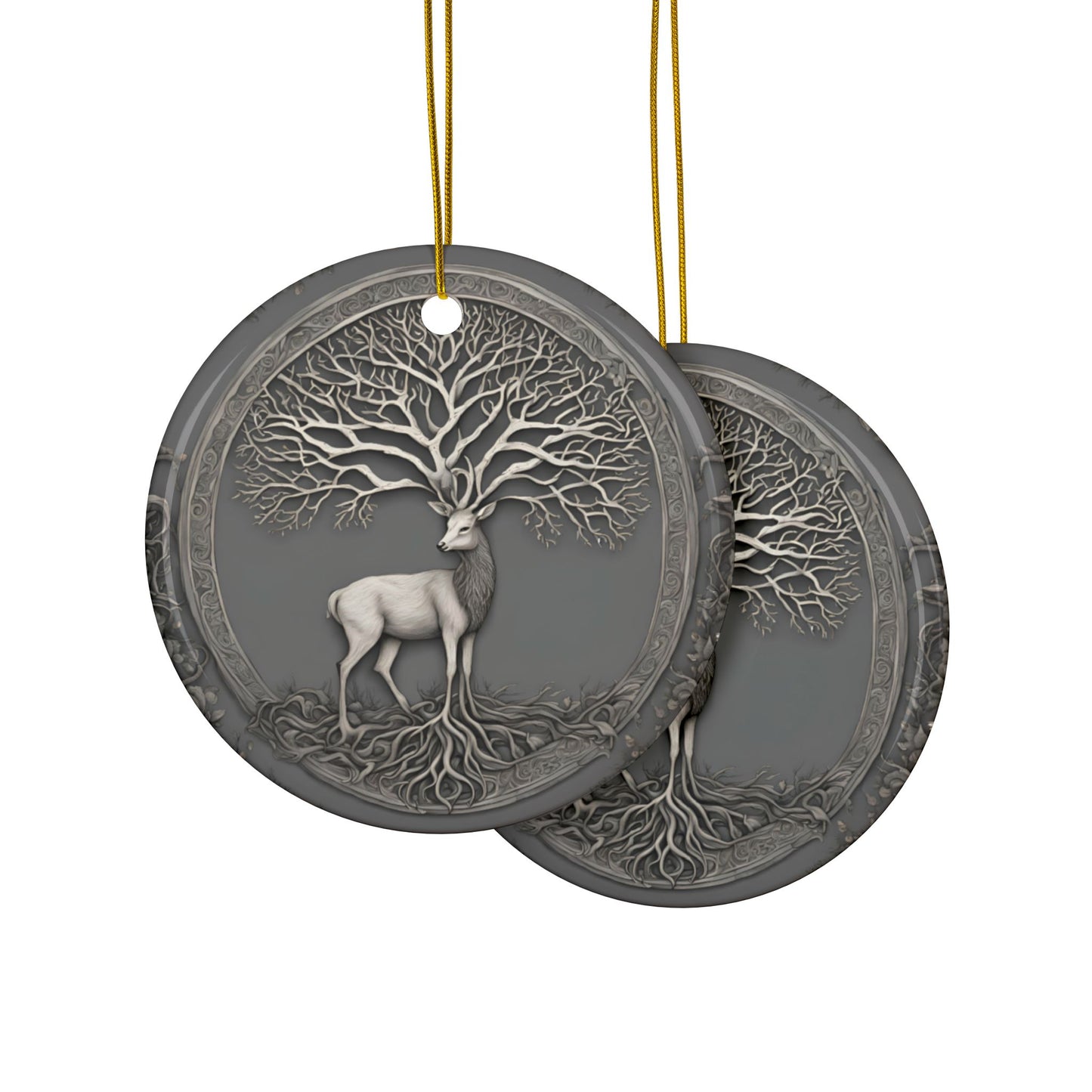 Celtic Stag & Tree of Life Gray Woodland Ornament