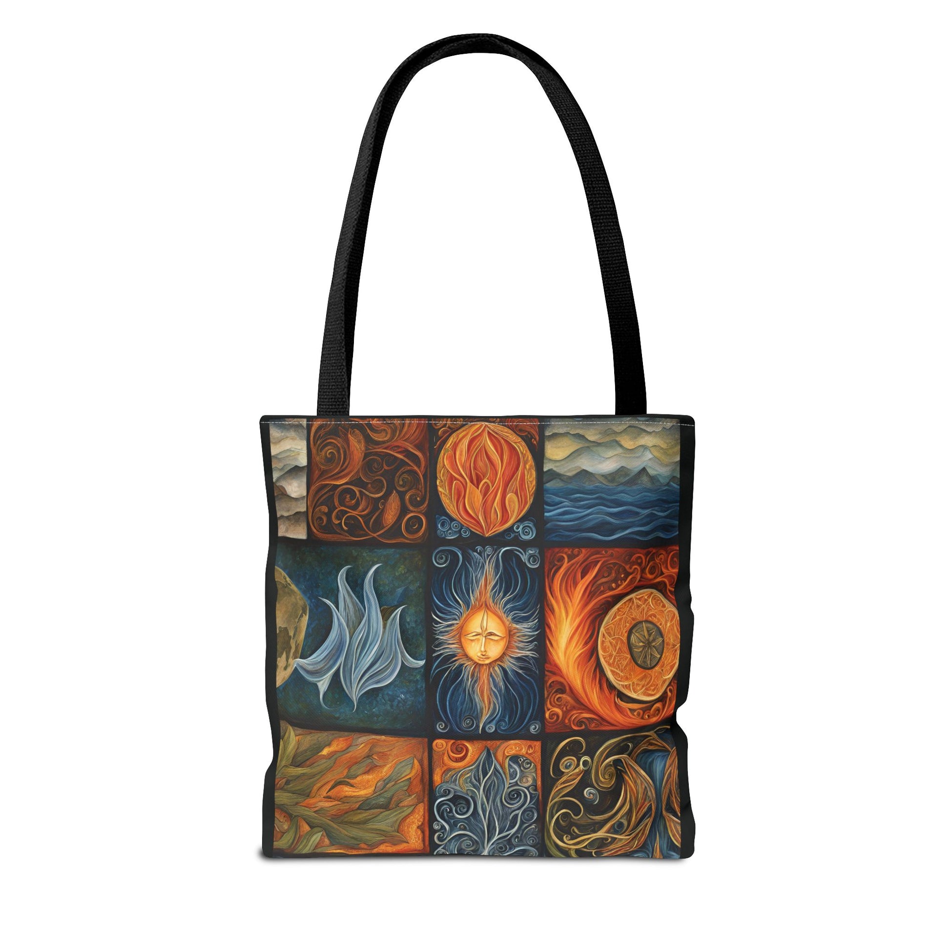Elemental Tote Bag - Earth Wind Fire Water Design, Eco-Friendly Grocery Bag, Reusable Shopping Tote, Nature Lover Gift, Eco Tote, Elemental - Divine Mystic Moons