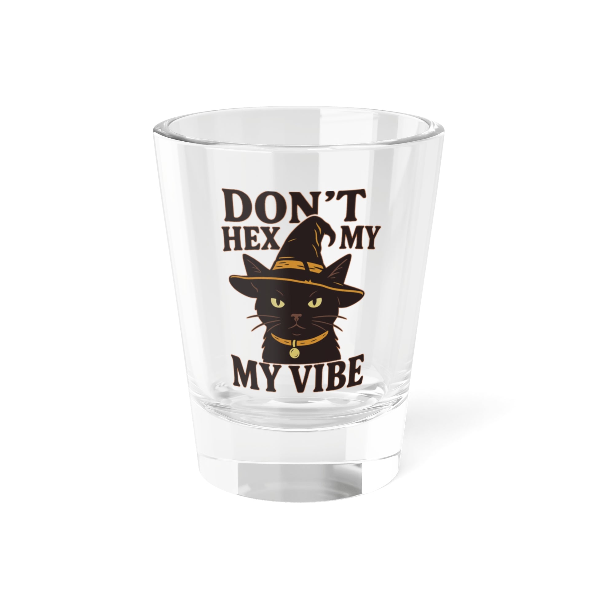Dont Hex My Vibe Shot Glass  Witchy Black Cat Barware, Funny Halloween Drinkware, Spooky Cute Pagan Gift, Goth Witch Shot Glass - Divine Mystic Moons