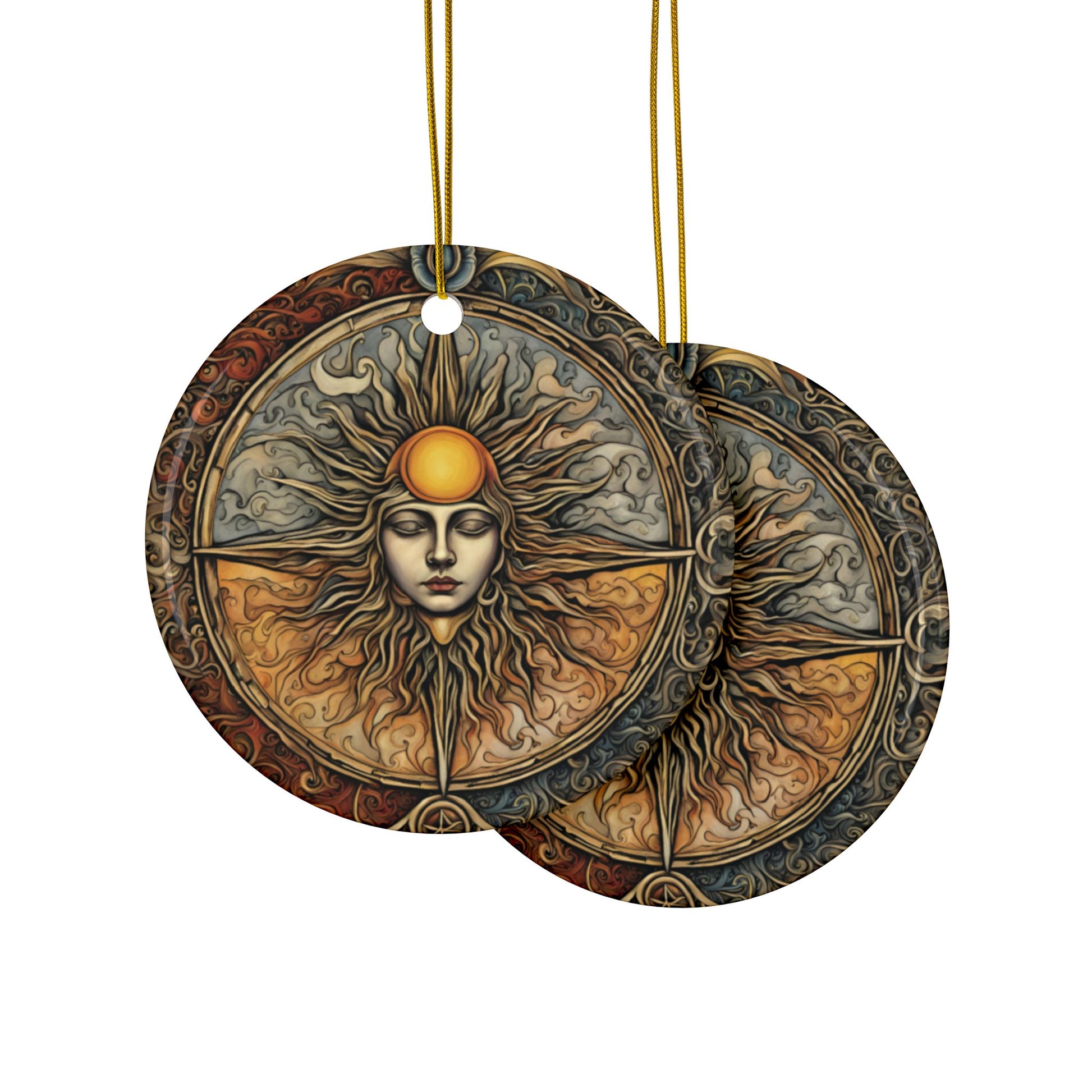 Sun Mystical Ceramic Ornaments, Boho Home Decor, Seasonal Decorations, Tree Ornaments, Gift for Her, Unique Holiday Decor - Divine Mystic Moons