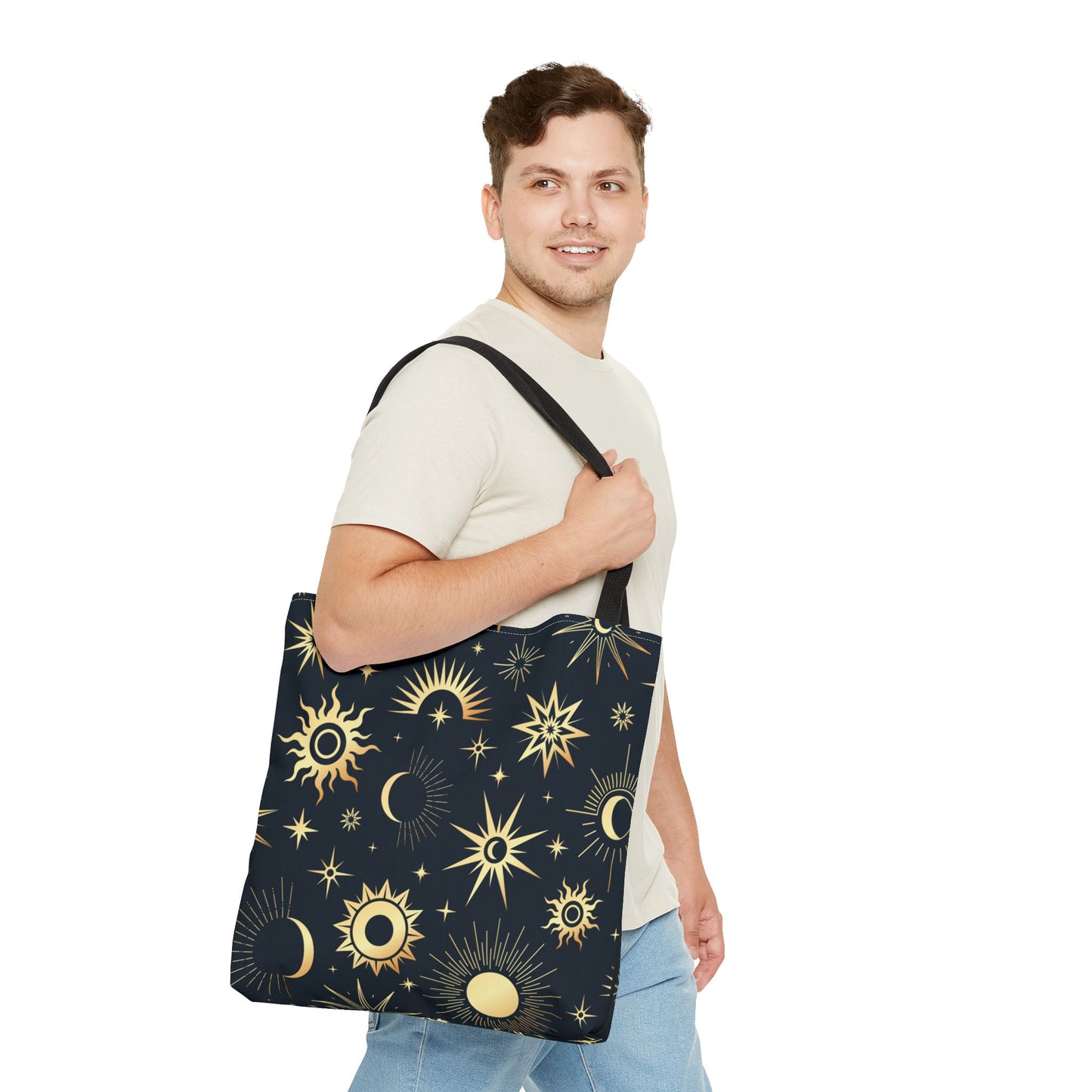 Celestial Tote Bag, Starry Sky Beach Bag, Astrology Shopping Tote, Cosmic Gift for Astronomers, Lunar Print Market Tote - Divine Mystic Moons