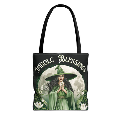 Imbolc Blessings Tote Bag, Wiccan Gift, Witchy Style Bag, Green Witch Shopping Tote, Wheel of the Year, Blessed Be - Divine Mystic Moons