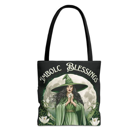 Imbolc Blessings Tote Bag, Wiccan Gift, Witchy Style Bag, Green Witch Shopping Tote, Wheel of the Year, Blessed Be - Divine Mystic Moons