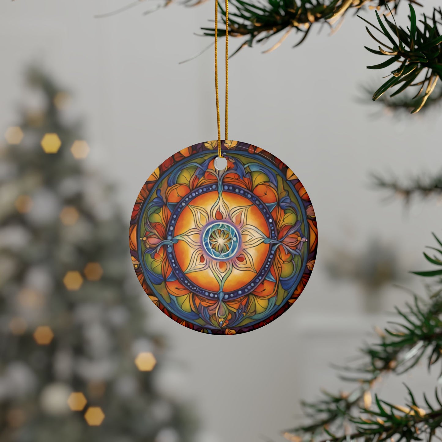 Vibrant Mandala Ceramic Ornaments - 2-Sided Decor for Holidays, Festive Gifts, Home Decor, Tree Hangings, Meditation - Divine Mystic Moons