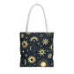 Celestial Tote Bag, Starry Sky Beach Bag, Astrology Shopping Tote, Cosmic Gift for Astronomers, Lunar Print Market Tote - Divine Mystic Moons